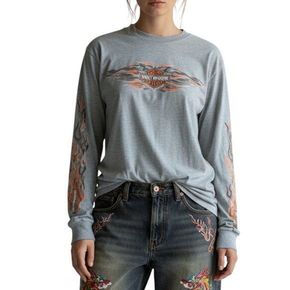 Harley-Davidson Tops - Harley-Davidson Y2K Beartooth Montana Flame Long Sleeve Tee Cowboy Core S